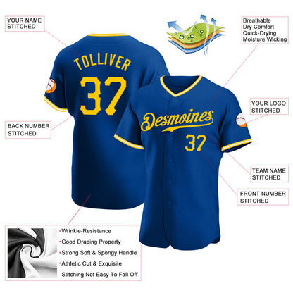 Custom Royal Gold-White Authentic Baseball Jersey - Sky-Custom