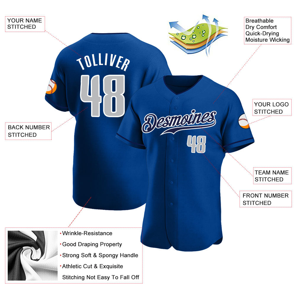 Custom Royal Gray-Navy Authentic Baseball Jersey - Sky-Custom