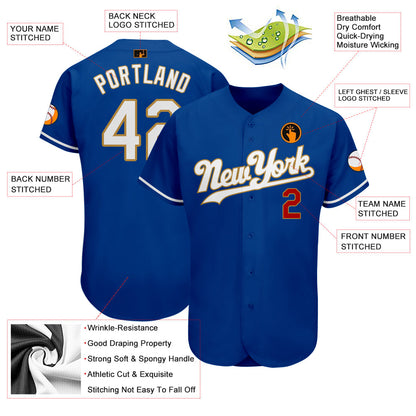 Custom Royal White-Old Gold Authentic Baseball Jersey - Sky-Custom