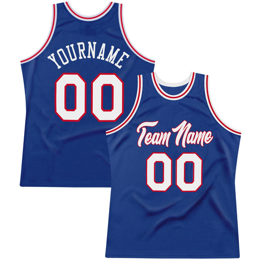 Custom Royal White-Red Authentic Throwback Basketball Jersey - Sky-Custom