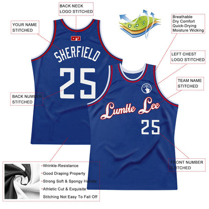 Custom Royal White-Red Authentic Throwback Basketball Jersey - Sky-Custom