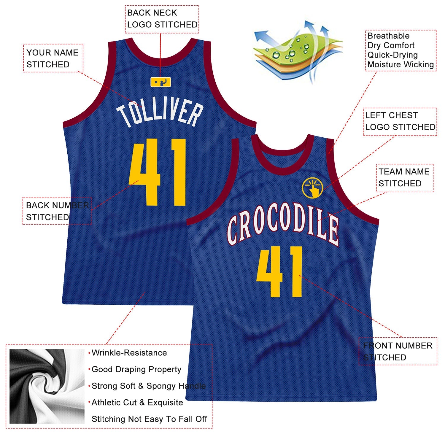 Custom Royal Gold-Maroon Authentic Throwback Basketball Jersey - Sky-Custom