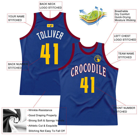 Custom Royal Gold-Maroon Authentic Throwback Basketball Jersey - Sky-Custom