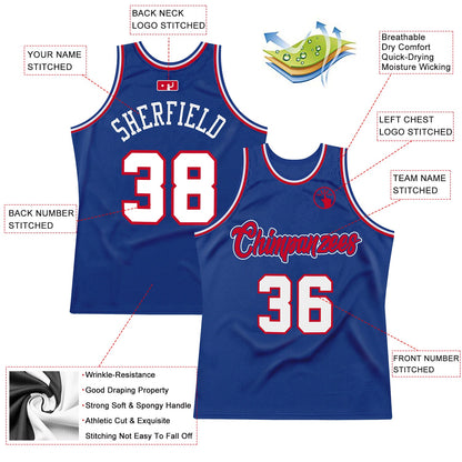 Custom Royal White-Red Authentic Throwback Basketball Jersey - Sky-Custom