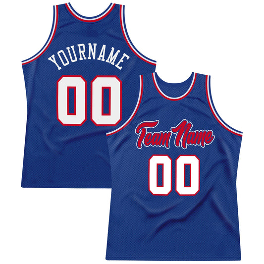 Custom Royal White-Red Authentic Throwback Basketball Jersey - Sky-Custom