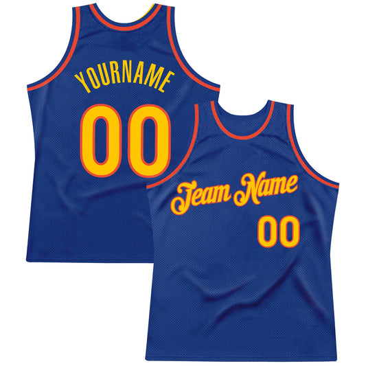 Custom Royal Gold-Orange Authentic Throwback Basketball Jersey - Sky-Custom