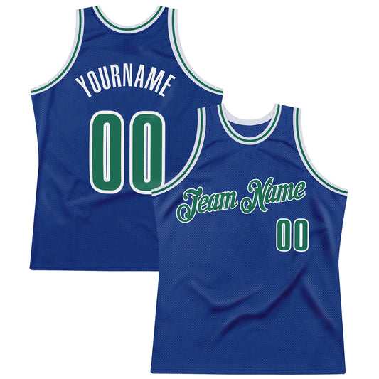 Custom Royal Kelly Green-White Authentic Throwback Basketball Jersey - Sky-Custom