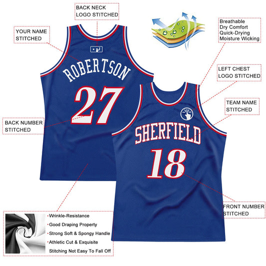 Custom Royal White-Red Authentic Throwback Basketball Jersey - Sky-Custom