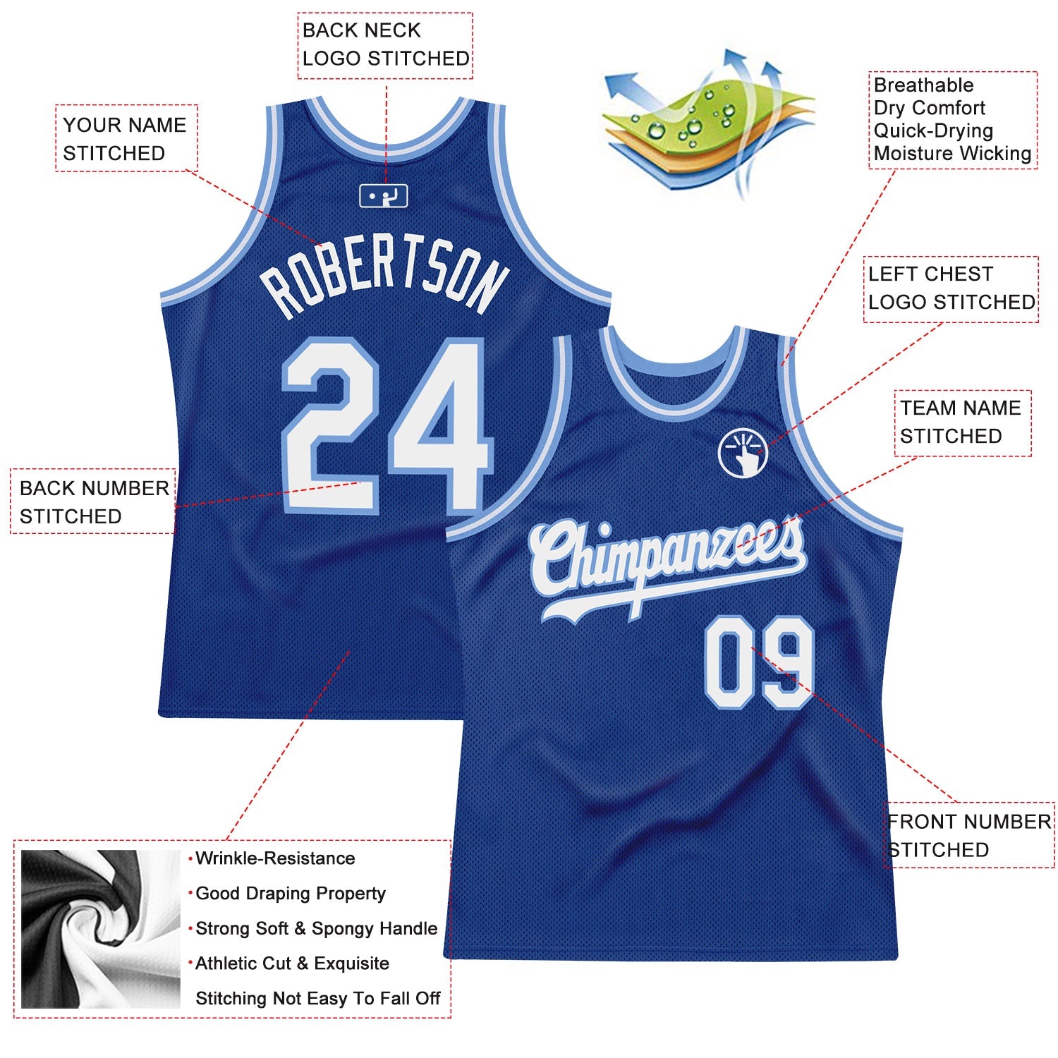 Custom Royal White-Light Blue Authentic Throwback Basketball Jersey - Sky-Custom
