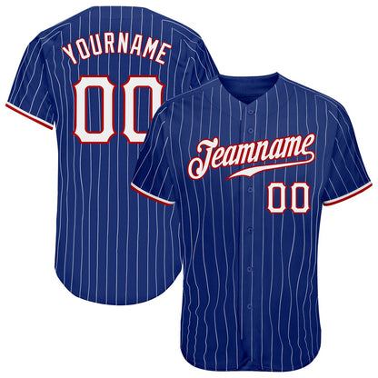 Custom Royal White Pinstripe White-Red Authentic Baseball Jersey - Sky-Custom