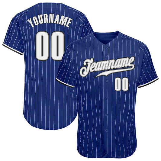 Custom Royal White Pinstripe White-Black Authentic Baseball Jersey - Sky-Custom