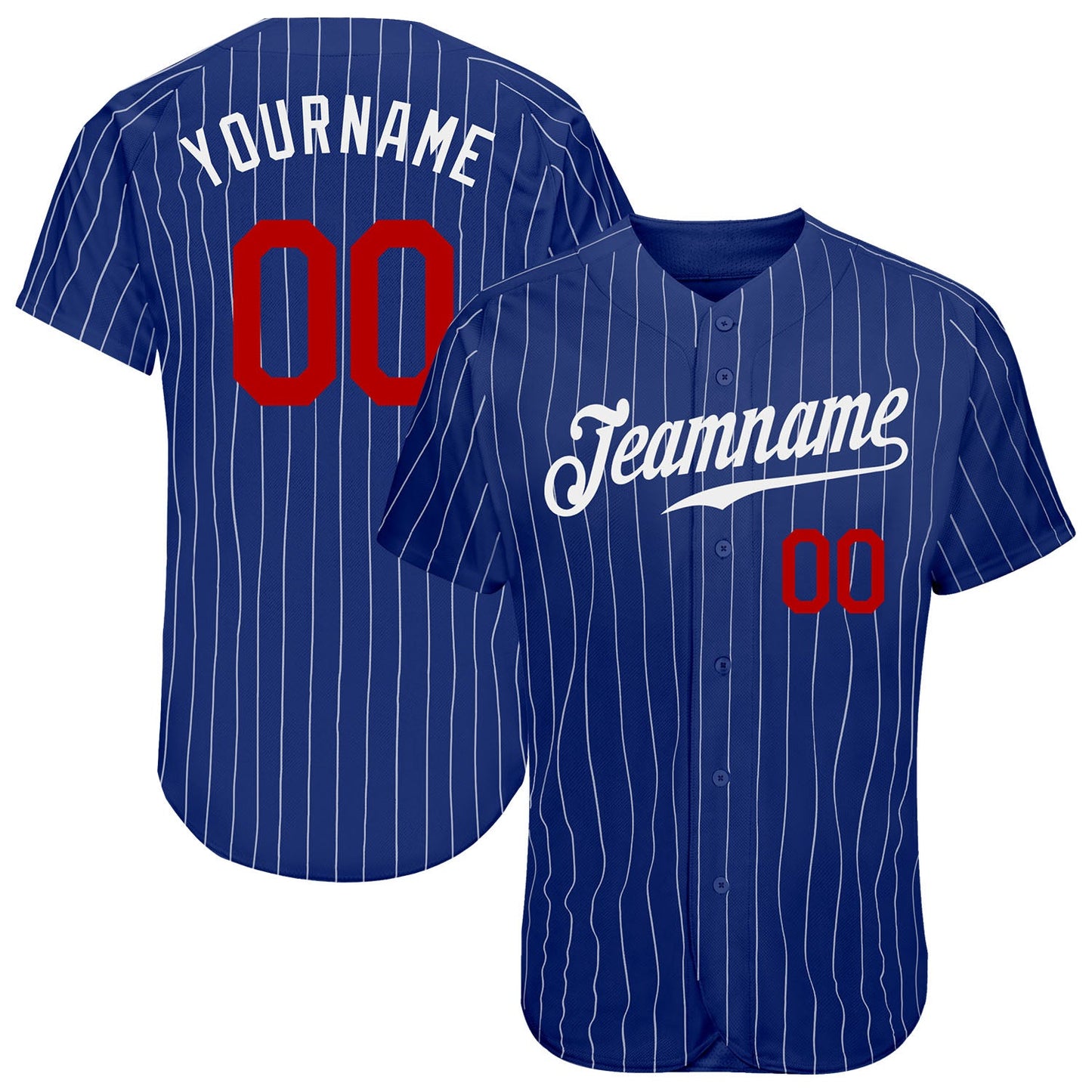 Custom Royal White Pinstripe Red Authentic Baseball Jersey - Sky-Custom