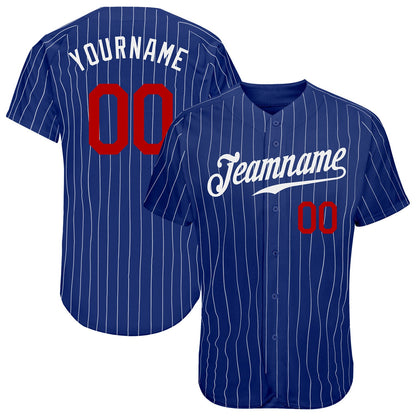 Custom Royal White Pinstripe Red Authentic Baseball Jersey - Sky-Custom