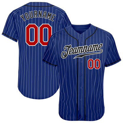 Custom Royal White Pinstripe Red-Black Authentic Baseball Jersey - Sky-Custom
