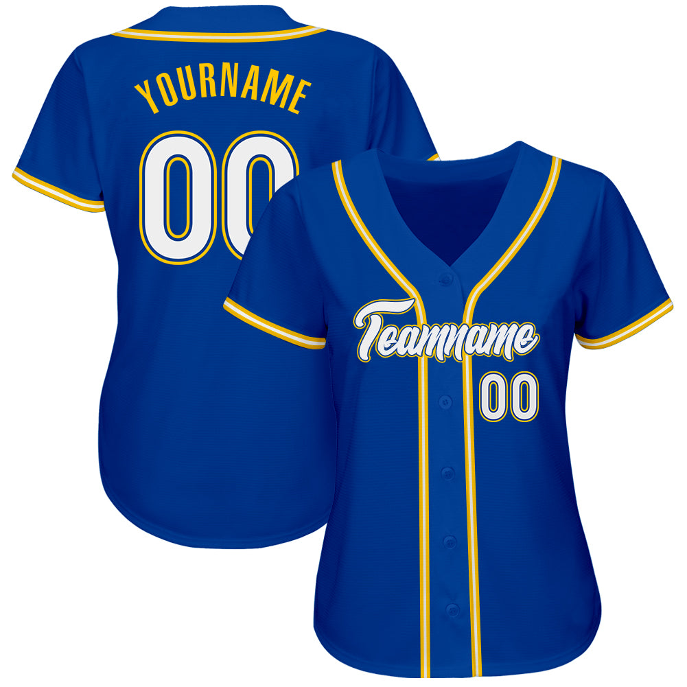 Custom Royal White-Gold Authentic Baseball Jersey - Sky-Custom