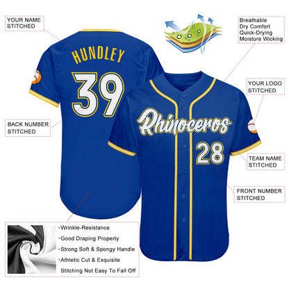 Custom Royal White-Gold Authentic Baseball Jersey - Sky-Custom