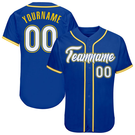 Custom Royal White-Gold Authentic Baseball Jersey - Sky-Custom