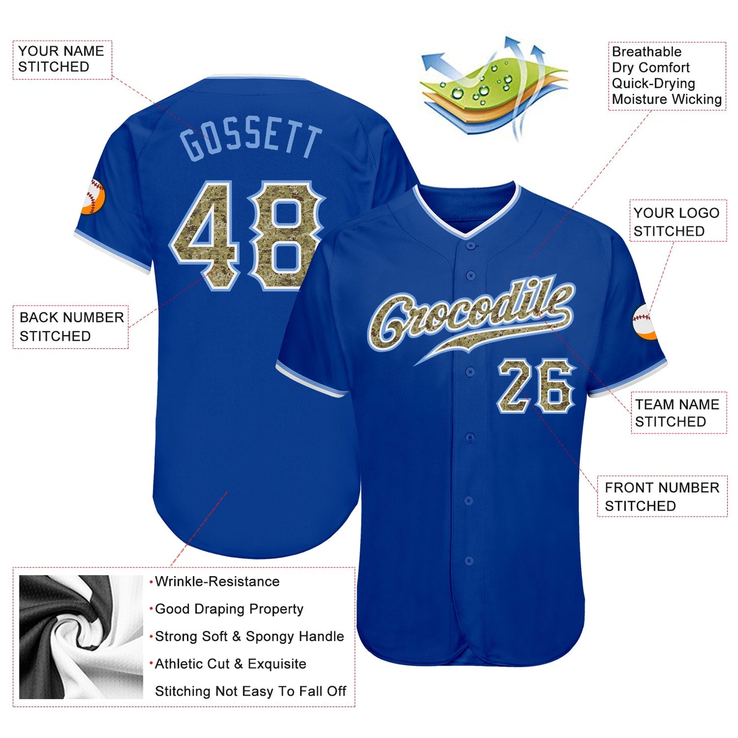 Custom Royal Camo-Light Blue Authentic Baseball Jersey - Sky-Custom