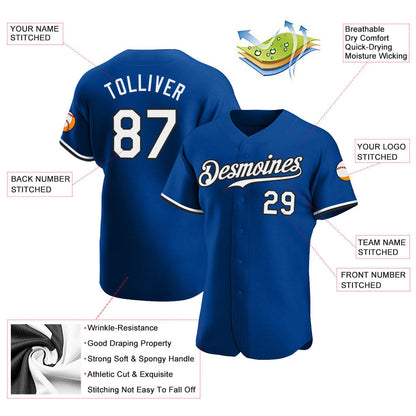 Custom Royal White-Black Authentic Baseball Jersey - Sky-Custom