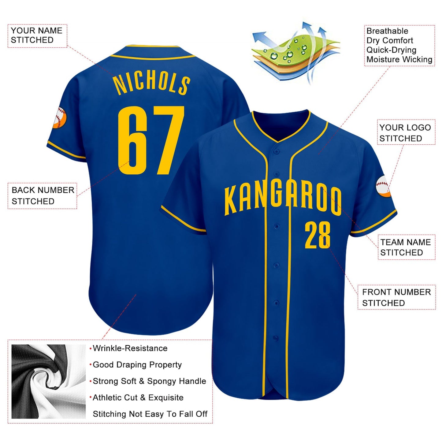 Custom Royal Gold Authentic Baseball Jersey - Sky-Custom