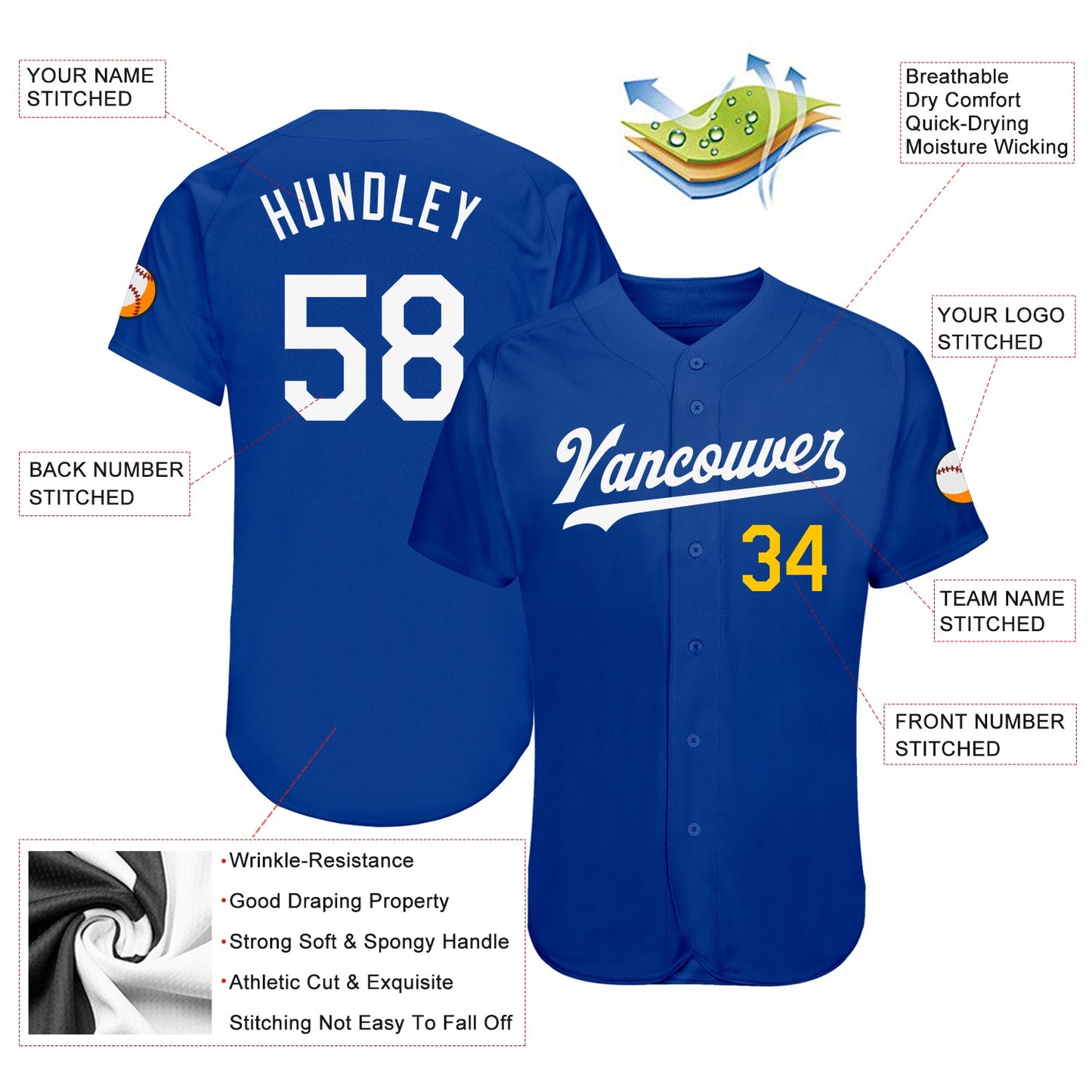 Custom Royal White-Gold Authentic Baseball Jersey - Sky-Custom