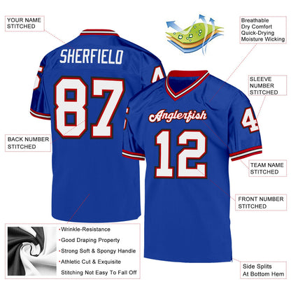 Custom Royal White-Red Mesh Authentic Throwback Football Jersey - Sky-Custom