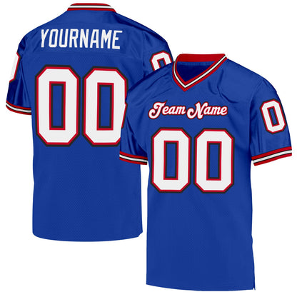 Custom Royal White-Red Mesh Authentic Throwback Football Jersey - Sky-Custom