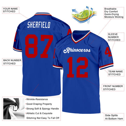 Custom Royal Red-White Mesh Authentic Throwback Football Jersey - Sky-Custom