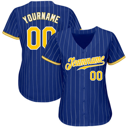 Custom Royal White Pinstripe Gold-White Authentic Baseball Jersey - Sky-Custom