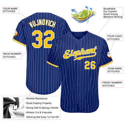 Custom Royal White Pinstripe Gold-White Authentic Baseball Jersey - Sky-Custom