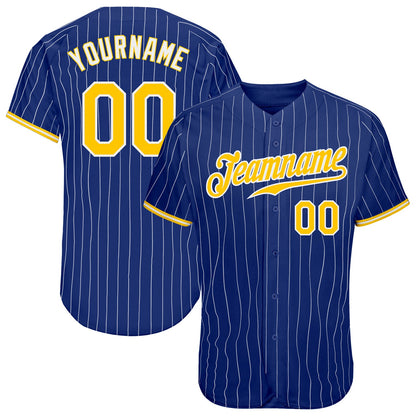 Custom Royal White Pinstripe Gold-White Authentic Baseball Jersey - Sky-Custom