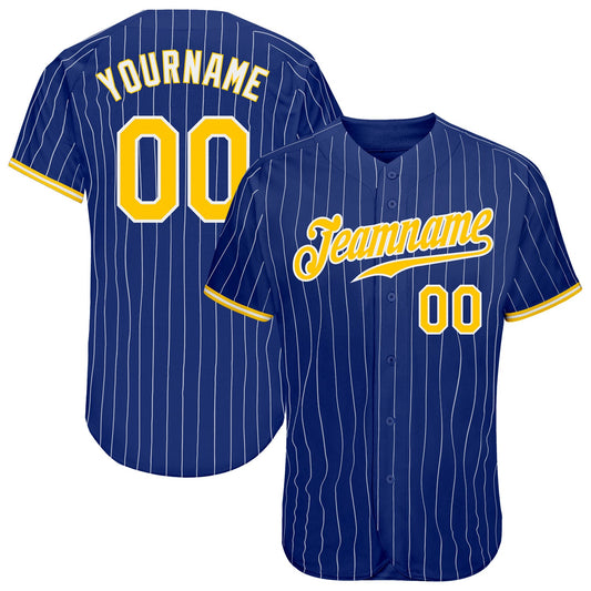Custom Royal White Pinstripe Gold-White Authentic Baseball Jersey - Sky-Custom