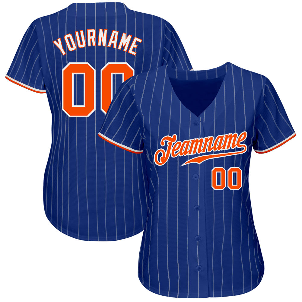 Custom Royal White Pinstripe Orange-White Authentic Baseball Jersey - Sky-Custom