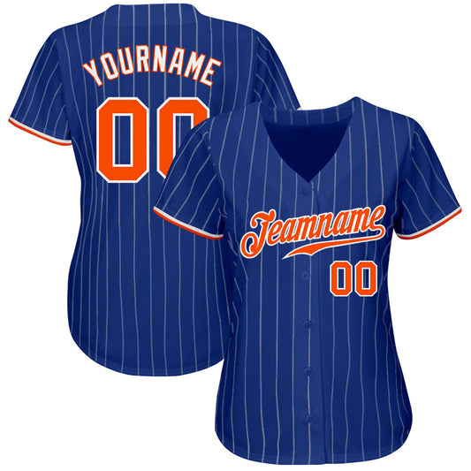 Custom Royal White Pinstripe Orange-White Authentic Baseball Jersey - Sky-Custom