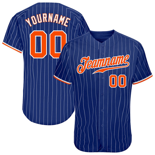 Custom Royal White Pinstripe Orange-White Authentic Baseball Jersey - Sky-Custom