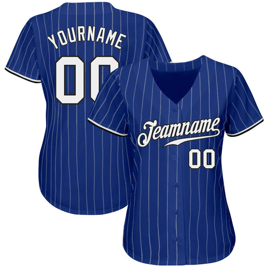 Custom Royal White Pinstripe White-Black Authentic Baseball Jersey - Sky-Custom