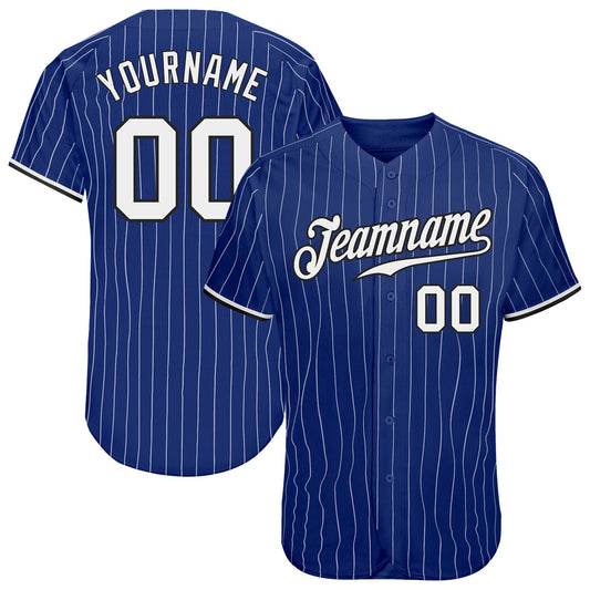 Custom Royal White Pinstripe White-Black Authentic Baseball Jersey - Sky-Custom