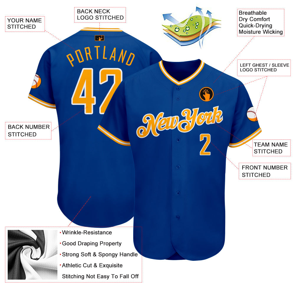 Custom Royal Gold-White Authentic Baseball Jersey - Sky-Custom