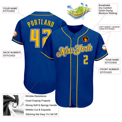 Custom Royal Gold-White Authentic Baseball Jersey - Sky-Custom