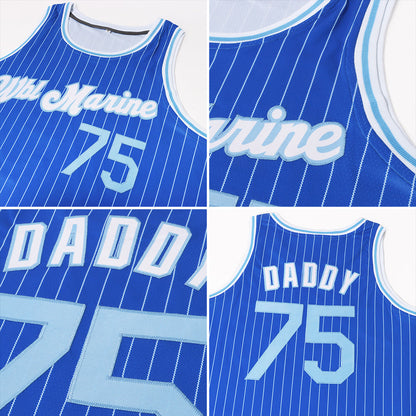 Custom Royal White Pinstripe Light Blue-White Authentic Basketball Jersey - Sky-Custom