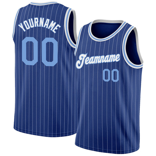 Custom Royal White Pinstripe Light Blue-White Authentic Basketball Jersey - Sky-Custom