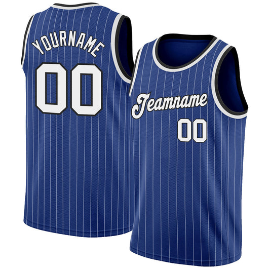 Custom Royal White Pinstripe White-Black Authentic Basketball Jersey - Sky-Custom