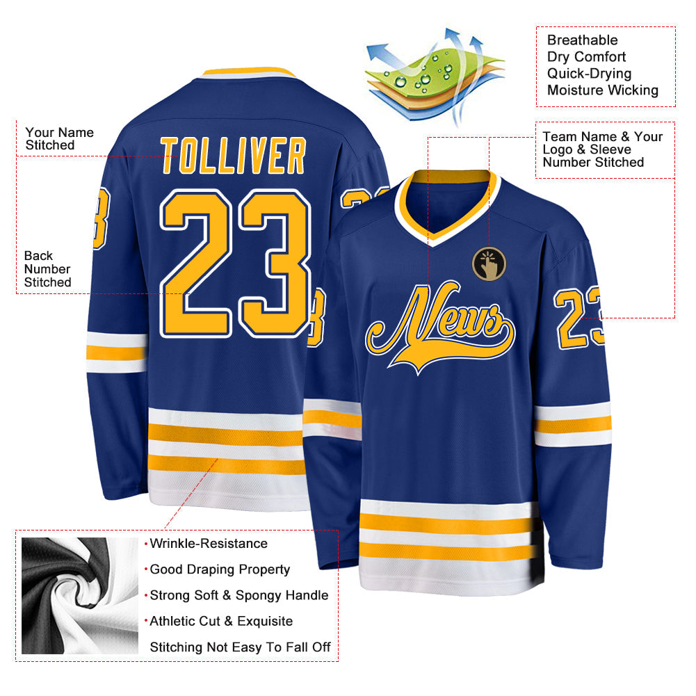 Custom Royal Gold-White Hockey Jersey - Sky-Custom