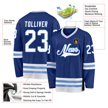 Custom Royal White-Light Blue Hockey Jersey - Sky-Custom