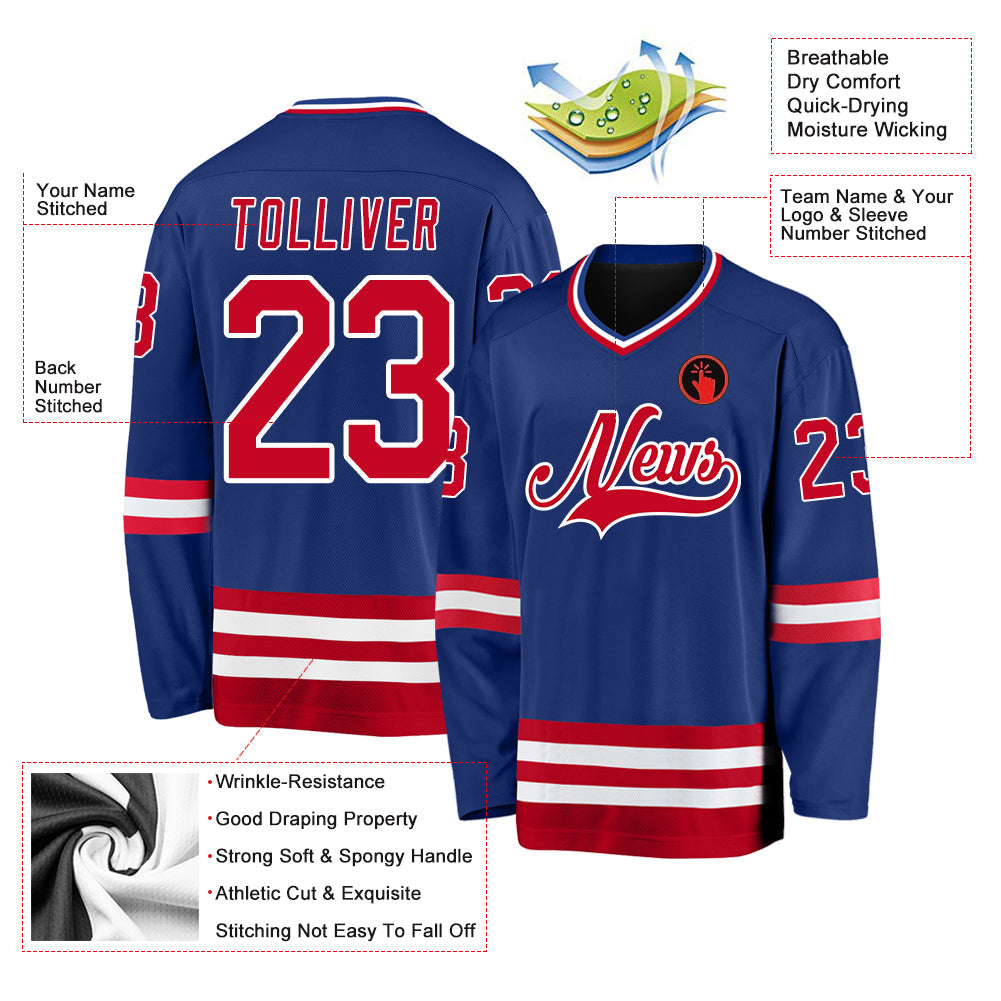 Custom Royal Red-White Hockey Jersey - Sky-Custom
