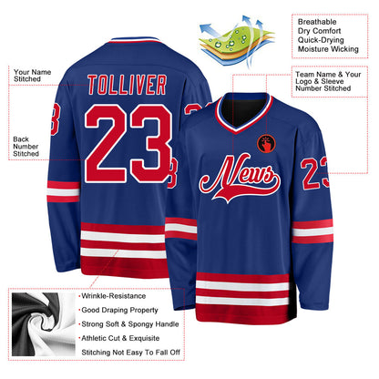 Custom Royal Red-White Hockey Jersey - Sky-Custom
