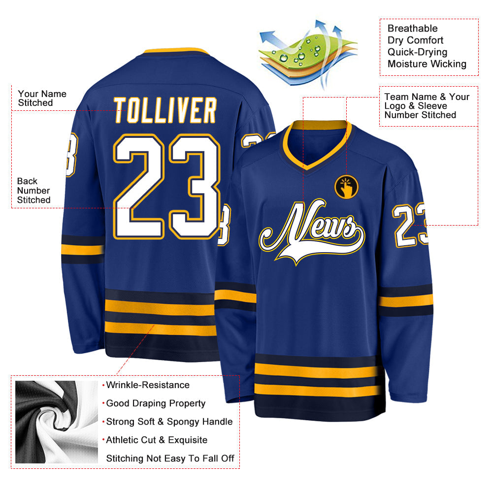 Custom Royal White-Navy Hockey Jersey - Sky-Custom