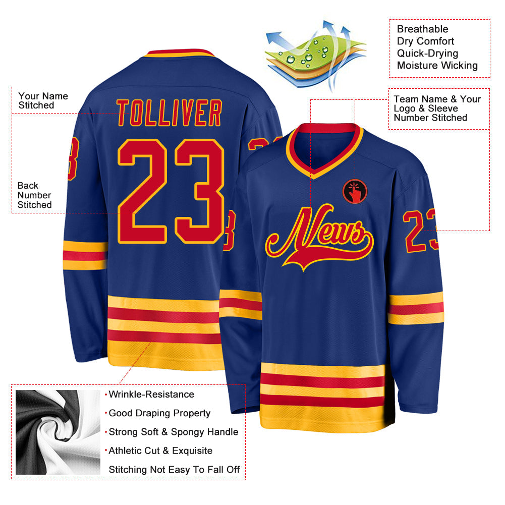 Custom Royal Red-Gold Hockey Jersey - Sky-Custom