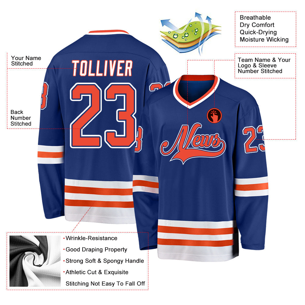 Custom Royal Orange-White Hockey Jersey - Sky-Custom