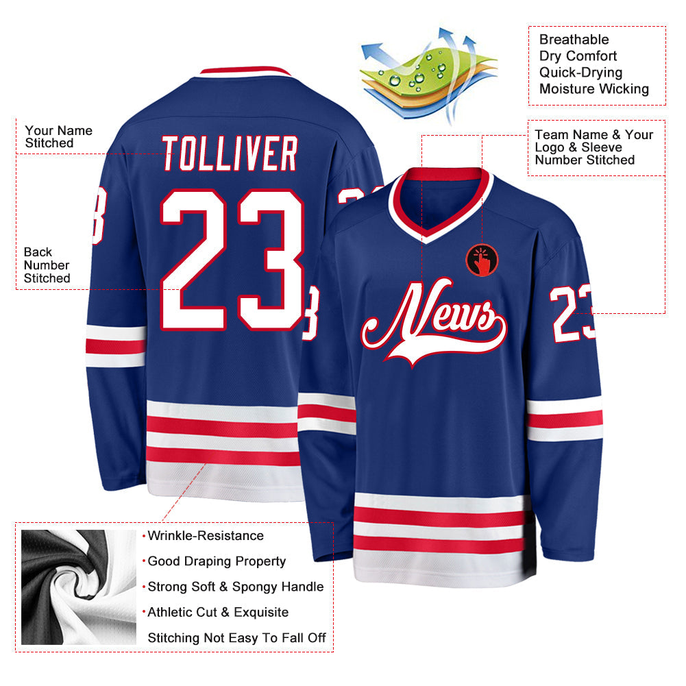 Custom Royal White-Red Hockey Jersey - Sky-Custom